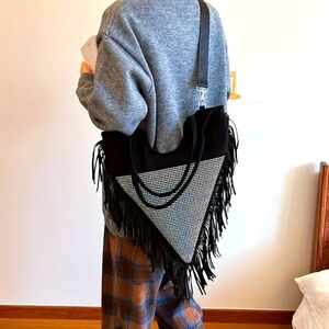 Fringed Triangle Handbag with Dazzling Rhinestones